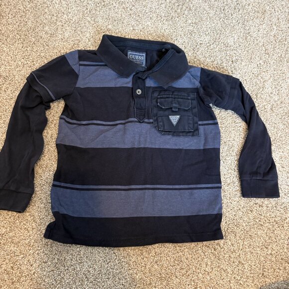 Baby Boy Guess Polo Long Sleeve Rugby Shirt Toddler 3T Blue Stripes Y2K 90s - Picture 8 of 12